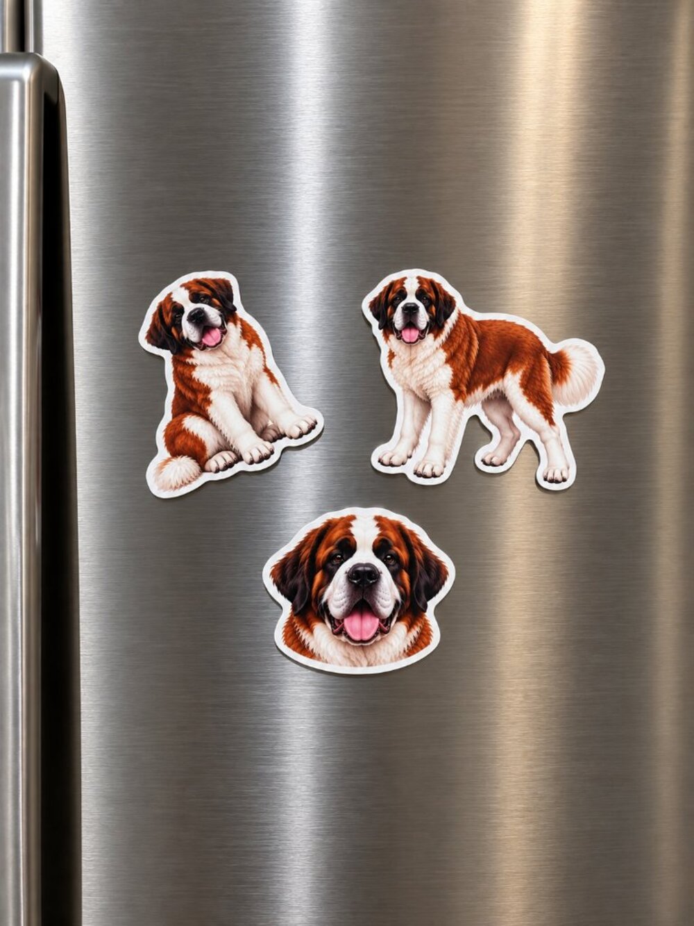 3 Saint Bernard Dog Magnets Refrigerator Fridge Decor Puppy Gift Set Handmade